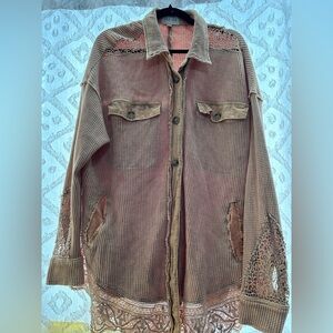 Oli & Hali Oversized waffle crocheted button up shirt